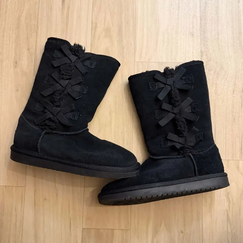 Koolaburra by UGG Black Tall Bow Side Boots Size 4 US